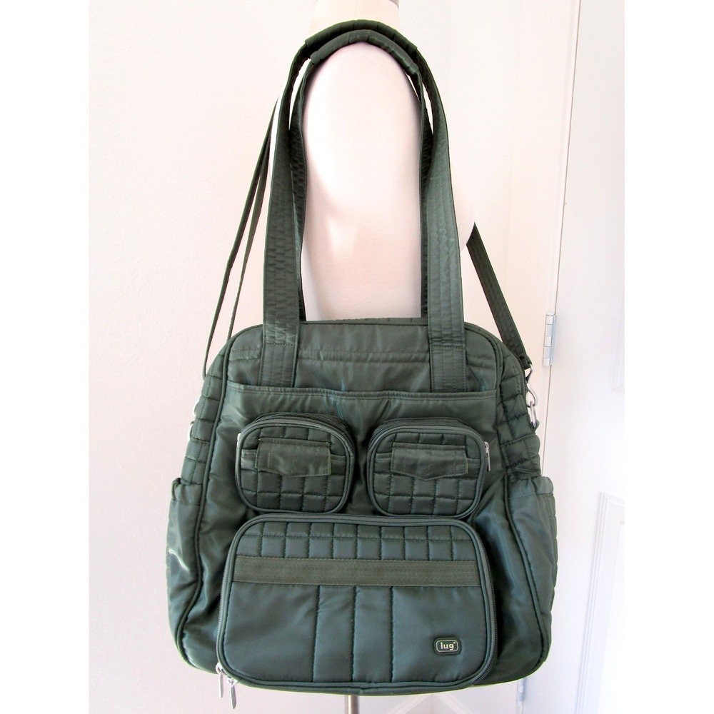 LUG Puddle Jumper Convertible Quilted Tote Travel Bag Carry On Green Pockets